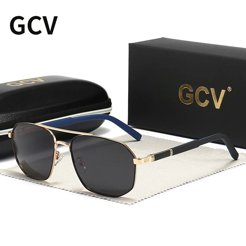 GCV 2025 marque classique pilote carré lunettes de soleil polarisées cadre en métal hommes conduite mâle lunettes de soleil lunettes UV blocage luxe