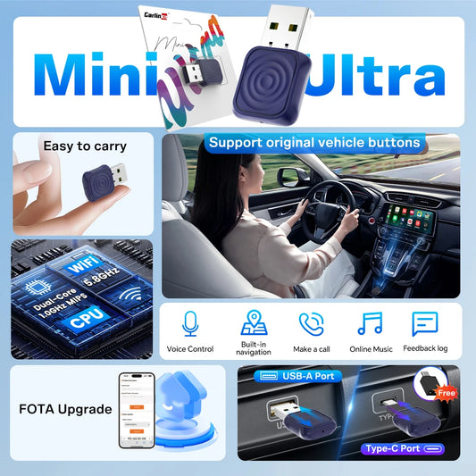 CarlinKit Mini adaptateur CarPlay sans fil 2025 nouveau Dongle sans fil Android Auto Wifi 5.8G boîte de connexion automatique prise en charge Spotify musique