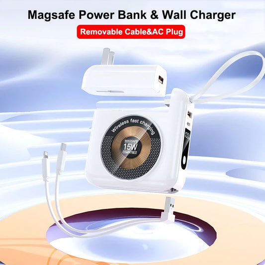 20000mAh Magsafe batterie externe avec câble amovible prise ca chargeur mural 22.5W charge rapide pour iPhone 16 Xiaomi Samsung Powerbank