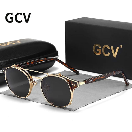 GCV Double couche lentille amovible lunettes de soleil les lunettes Blu-Ray acétate gothique rétro Steampunk polarisées hommes femmes lunettes de soleil