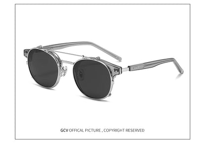 GCV Double couche lentille amovible lunettes de soleil les lunettes Blu-Ray acétate gothique rétro Steampunk polarisées hommes femmes lunettes de soleil