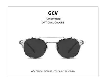 GCV Double couche lentille amovible lunettes de soleil les lunettes Blu-Ray acétate gothique rétro Steampunk polarisées hommes femmes lunettes de soleil