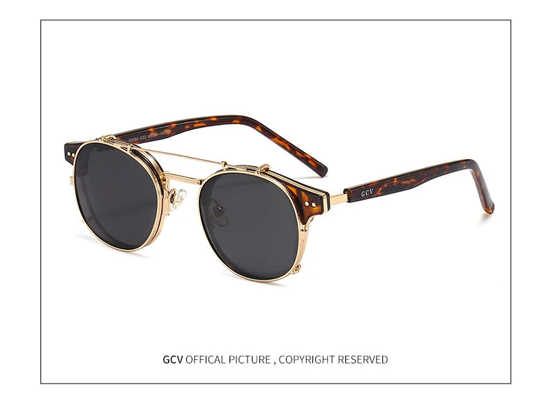 GCV Double couche lentille amovible lunettes de soleil les lunettes Blu-Ray acétate gothique rétro Steampunk polarisées hommes femmes lunettes de soleil