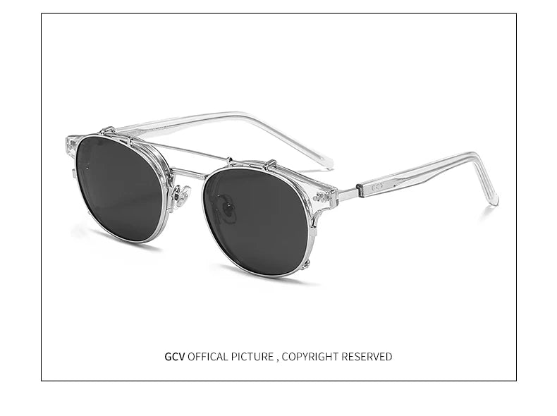 GCV Double couche lentille amovible lunettes de soleil les lunettes Blu-Ray acétate gothique rétro Steampunk polarisées hommes femmes lunettes de soleil