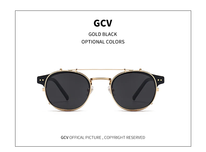 GCV Double couche lentille amovible lunettes de soleil les lunettes Blu-Ray acétate gothique rétro Steampunk polarisées hommes femmes lunettes de soleil