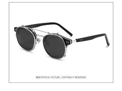 GCV Double couche lentille amovible lunettes de soleil les lunettes Blu-Ray acétate gothique rétro Steampunk polarisées hommes femmes lunettes de soleil