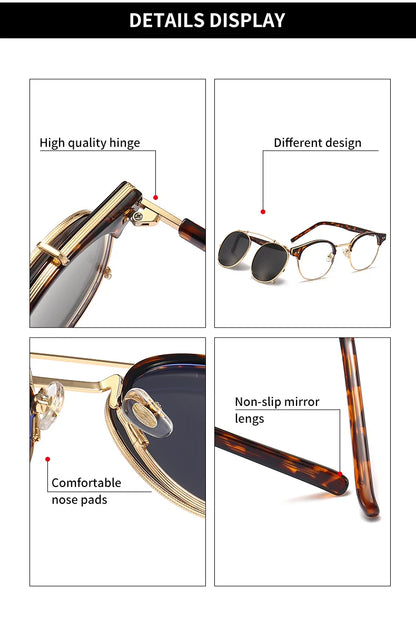 GCV Double couche lentille amovible lunettes de soleil les lunettes Blu-Ray acétate gothique rétro Steampunk polarisées hommes femmes lunettes de soleil