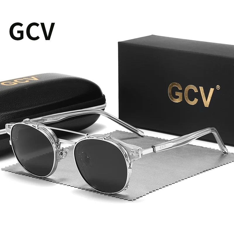 GCV Double couche lentille amovible lunettes de soleil les lunettes Blu-Ray acétate gothique rétro Steampunk polarisées hommes femmes lunettes de soleil