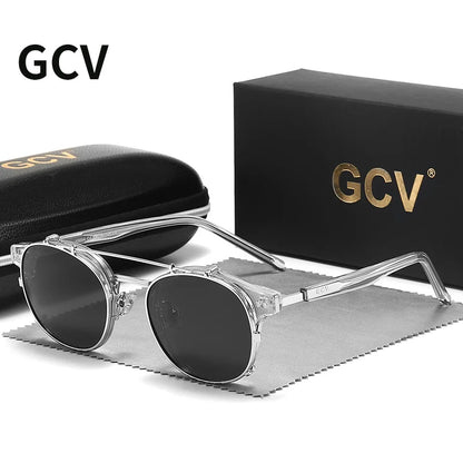GCV Double couche lentille amovible lunettes de soleil les lunettes Blu-Ray acétate gothique rétro Steampunk polarisées hommes femmes lunettes de soleil