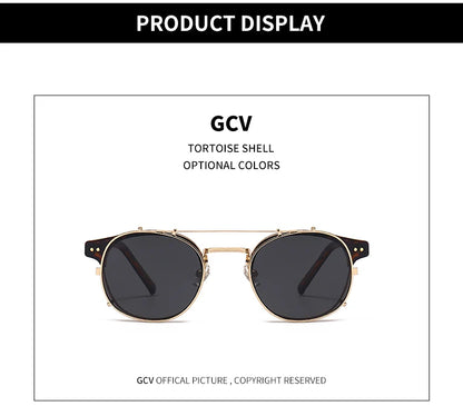 GCV Double couche lentille amovible lunettes de soleil les lunettes Blu-Ray acétate gothique rétro Steampunk polarisées hommes femmes lunettes de soleil