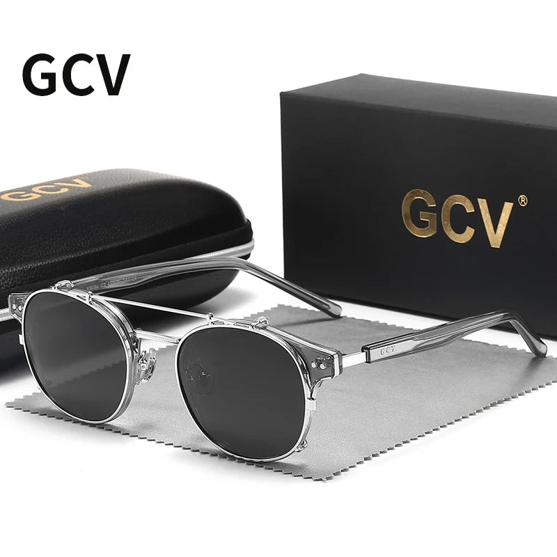 GCV Double couche lentille amovible lunettes de soleil les lunettes Blu-Ray acétate gothique rétro Steampunk polarisées hommes femmes lunettes de soleil