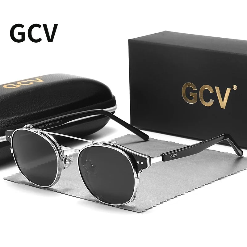 GCV Double couche lentille amovible lunettes de soleil les lunettes Blu-Ray acétate gothique rétro Steampunk polarisées hommes femmes lunettes de soleil