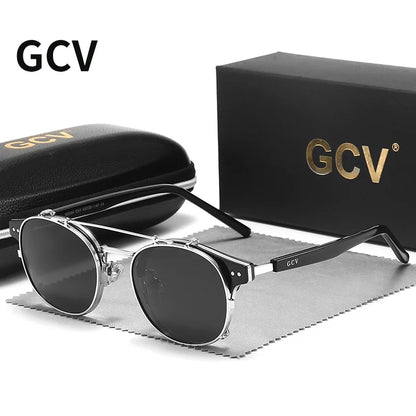 GCV Double couche lentille amovible lunettes de soleil les lunettes Blu-Ray acétate gothique rétro Steampunk polarisées hommes femmes lunettes de soleil