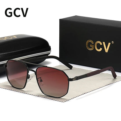 GCV 2025 marque classique pilote carré lunettes de soleil polarisées cadre en métal hommes conduite mâle lunettes de soleil lunettes UV blocage luxe