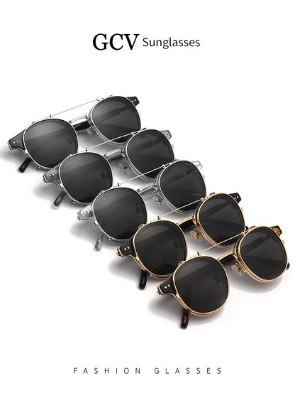 GCV Double couche lentille amovible lunettes de soleil les lunettes Blu-Ray acétate gothique rétro Steampunk polarisées hommes femmes lunettes de soleil