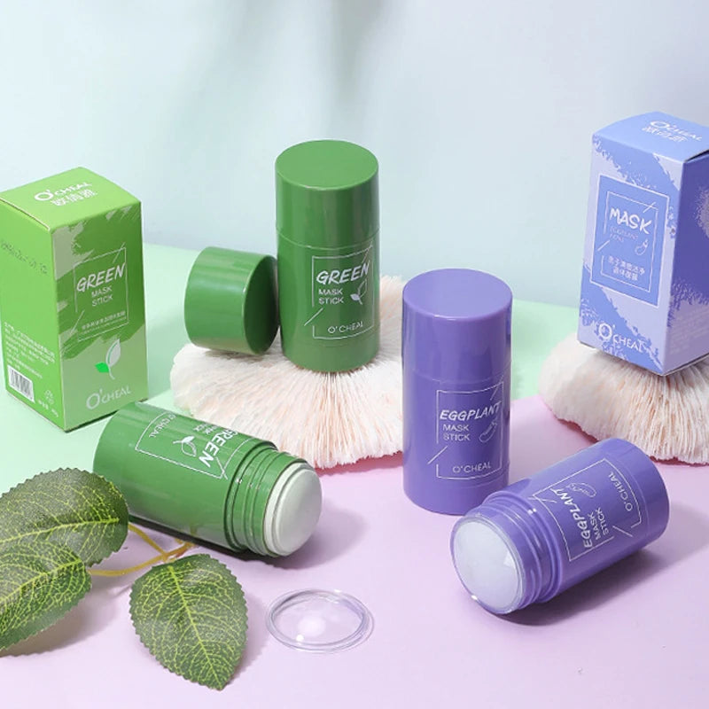 Masque facial solide bâton thé vert miel pêche nettoyage des pores hydratant Long charbon d'aubergine Film de boue