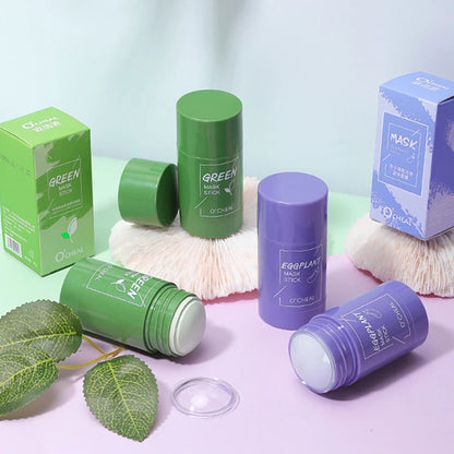 Masque facial solide bâton thé vert miel pêche nettoyage des pores hydratant Long charbon d'aubergine Film de boue
