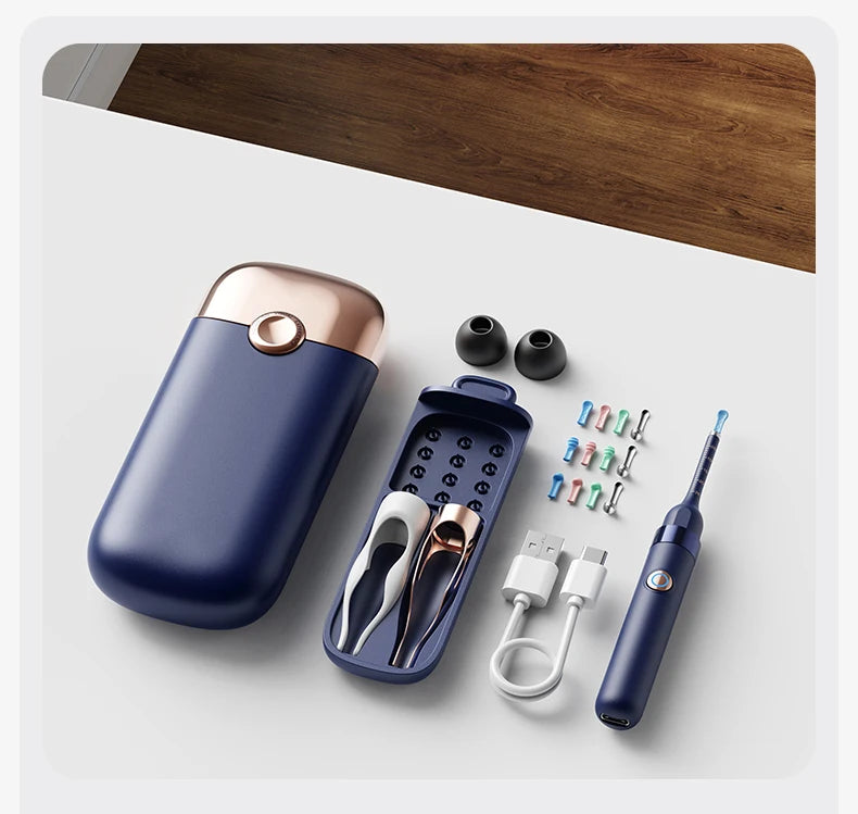 Nettoyeur de cire d'oreille visuel intelligent amélioré avec caméra, Endoscope HD 800W, outil de nettoyage visuel multifonctionnel d'oreille, comprend un stockage