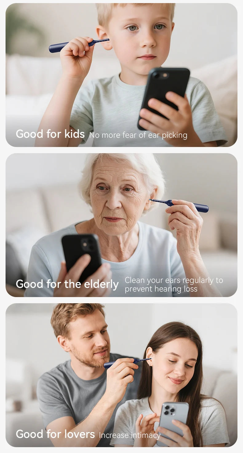 Nettoyeur de cire d'oreille visuel intelligent amélioré avec caméra, Endoscope HD 800W, outil de nettoyage visuel multifonctionnel d'oreille, comprend un stockage