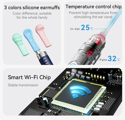 Nettoyeur de cire d'oreille visuel intelligent amélioré avec caméra, Endoscope HD 800W, outil de nettoyage visuel multifonctionnel d'oreille, comprend un stockage