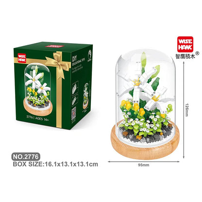 Micro blocs de construction de fleurs pour la décoration intérieure, fleur, lys, rose, tulipes, bouquet, destruction importante, AndrSunflower, mini brique, figurine, jouet avec affichage