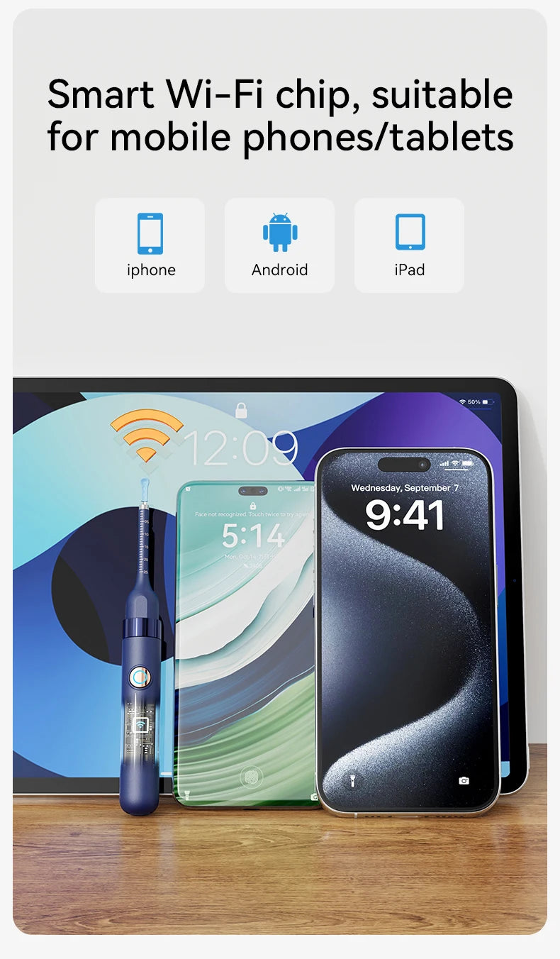 Nettoyeur de cire d'oreille visuel intelligent amélioré avec caméra, Endoscope HD 800W, outil de nettoyage visuel multifonctionnel d'oreille, comprend un stockage