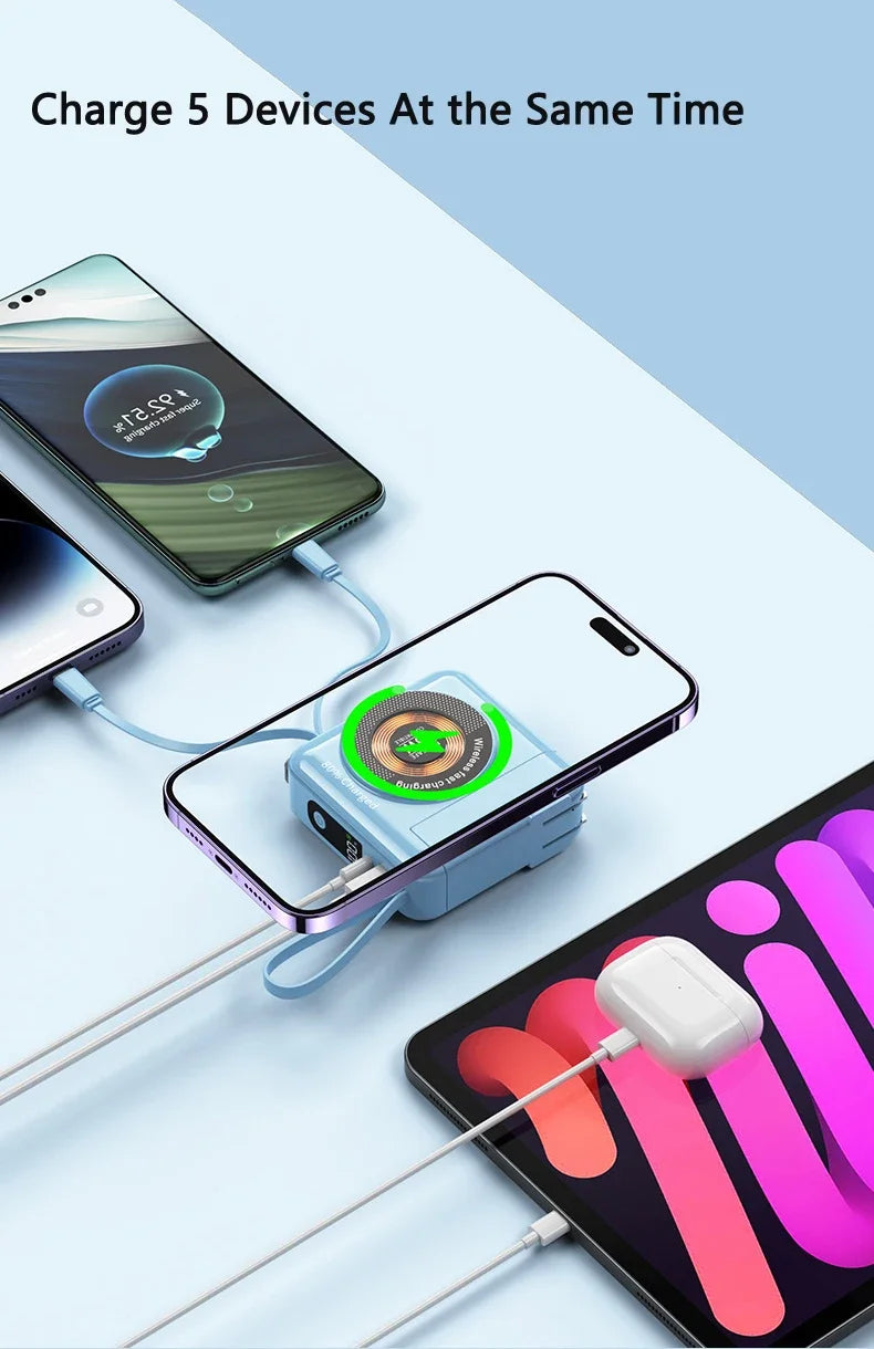 20000mAh Magsafe batterie externe avec câble amovible prise ca chargeur mural 22.5W charge rapide pour iPhone 16 Xiaomi Samsung Powerbank
