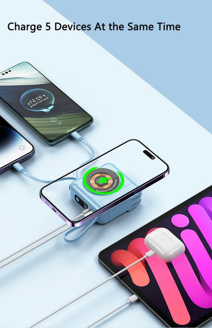 20000mAh Magsafe batterie externe avec câble amovible prise ca chargeur mural 22.5W charge rapide pour iPhone 16 Xiaomi Samsung Powerbank