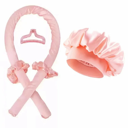 Ensemble de bonnets de couchage en Satin de soie, + 2 bigoudis sans chaleur, couvre-chef pour cheveux bouclés naturels, soins capillaires longs, outil de bouclage ondulé