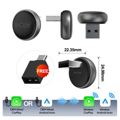 CarlinKit Mini adaptateur CarPlay sans fil 2025 nouveau Dongle sans fil Android Auto Wifi 5.8G boîte de connexion automatique prise en charge Spotify musique