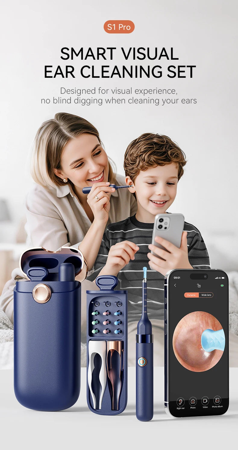 Nettoyeur de cire d'oreille visuel intelligent amélioré avec caméra, Endoscope HD 800W, outil de nettoyage visuel multifonctionnel d'oreille, comprend un stockage