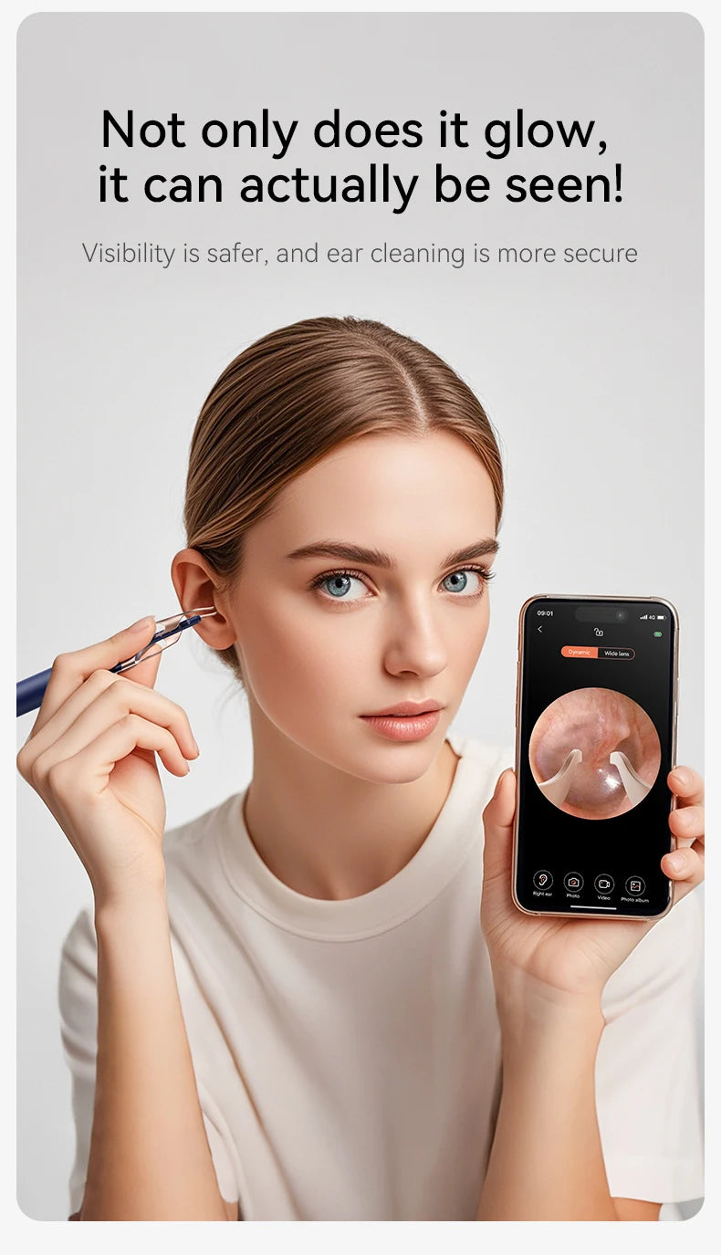 Nettoyeur de cire d'oreille visuel intelligent amélioré avec caméra, Endoscope HD 800W, outil de nettoyage visuel multifonctionnel d'oreille, comprend un stockage