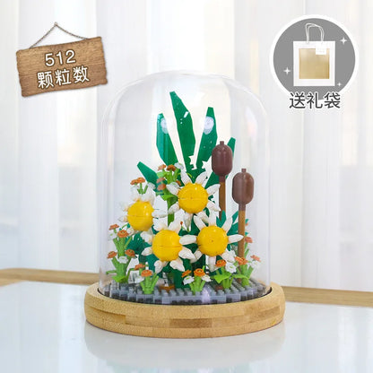 Micro blocs de construction de fleurs pour la décoration intérieure, fleur, lys, rose, tulipes, bouquet, destruction importante, AndrSunflower, mini brique, figurine, jouet avec affichage
