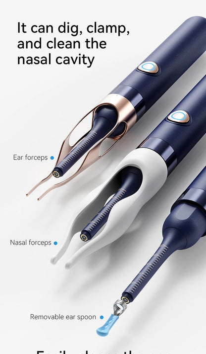 Nettoyeur de cire d'oreille visuel intelligent amélioré avec caméra, Endoscope HD 800W, outil de nettoyage visuel multifonctionnel d'oreille, comprend un stockage
