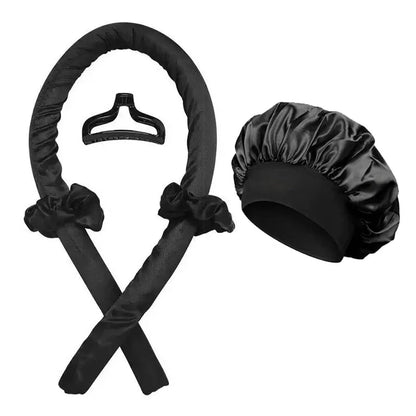 Ensemble de bonnets de couchage en Satin de soie, + 2 bigoudis sans chaleur, couvre-chef pour cheveux bouclés naturels, soins capillaires longs, outil de bouclage ondulé