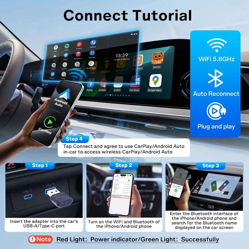 CarlinKit Mini adaptateur CarPlay sans fil 2025 nouveau Dongle sans fil Android Auto Wifi 5.8G boîte de connexion automatique prise en charge Spotify musique