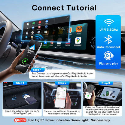 CarlinKit Mini adaptateur CarPlay sans fil 2025 nouveau Dongle sans fil Android Auto Wifi 5.8G boîte de connexion automatique prise en charge Spotify musique