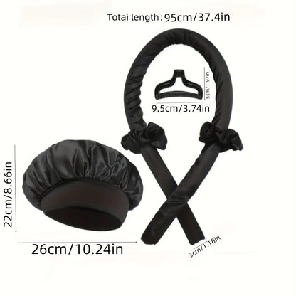 Ensemble de bonnets de couchage en Satin de soie, + 2 bigoudis sans chaleur, couvre-chef pour cheveux bouclés naturels, soins capillaires longs, outil de bouclage ondulé