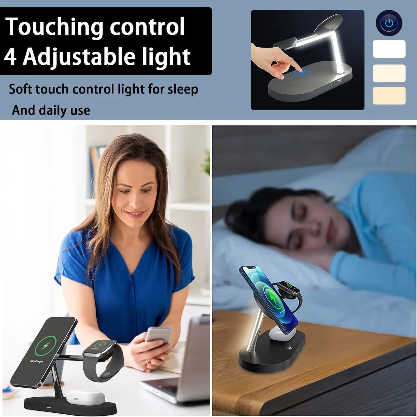 Support de chargeur sans fil 3 en 1 pour iPhone 12/13/14/15/16/17, Station de charge rapide pour Apple Watch 10 9 8 7 6 5 4 Airpods 2 3 Pro