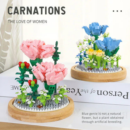 Micro blocs de construction de fleurs pour la décoration intérieure, fleur, lys, rose, tulipes, bouquet, destruction importante, AndrSunflower, mini brique, figurine, jouet avec affichage