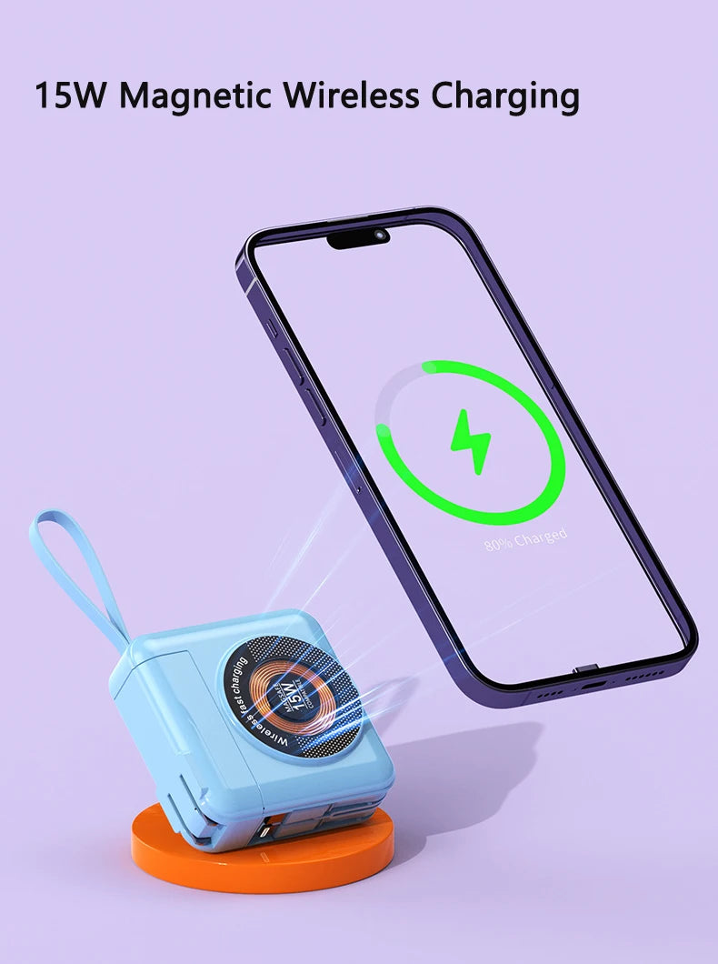 20000mAh Magsafe batterie externe avec câble amovible prise ca chargeur mural 22.5W charge rapide pour iPhone 16 Xiaomi Samsung Powerbank