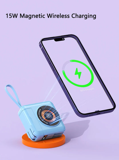 20000mAh Magsafe batterie externe avec câble amovible prise ca chargeur mural 22.5W charge rapide pour iPhone 16 Xiaomi Samsung Powerbank