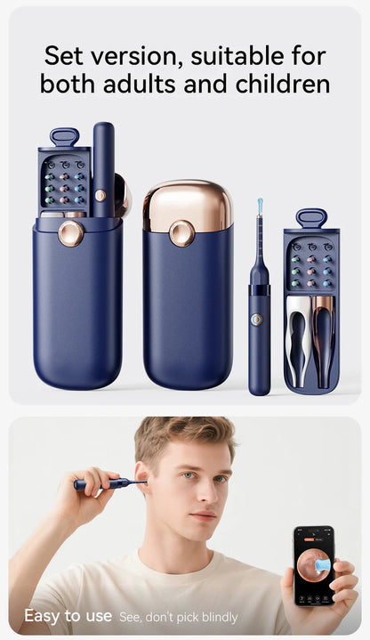 Nettoyeur de cire d'oreille visuel intelligent amélioré avec caméra, Endoscope HD 800W, outil de nettoyage visuel multifonctionnel d'oreille, comprend un stockage