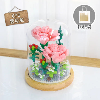 Micro blocs de construction de fleurs pour la décoration intérieure, fleur, lys, rose, tulipes, bouquet, destruction importante, AndrSunflower, mini brique, figurine, jouet avec affichage