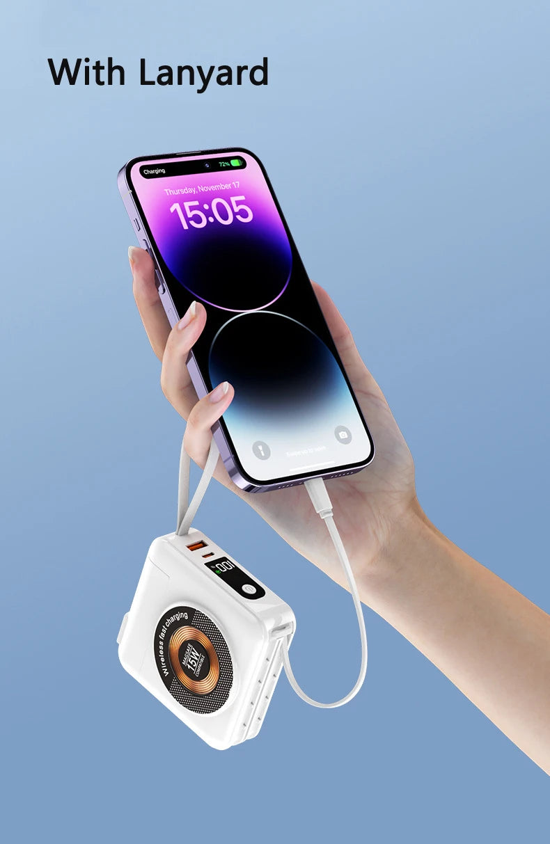 20000mAh Magsafe batterie externe avec câble amovible prise ca chargeur mural 22.5W charge rapide pour iPhone 16 Xiaomi Samsung Powerbank