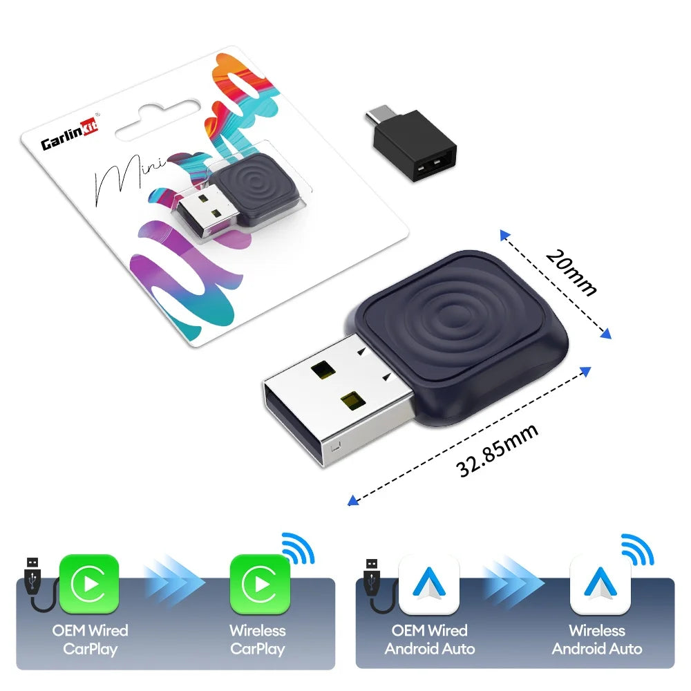 CarlinKit Mini adaptateur CarPlay sans fil 2025 nouveau Dongle sans fil Android Auto Wifi 5.8G boîte de connexion automatique prise en charge Spotify musique